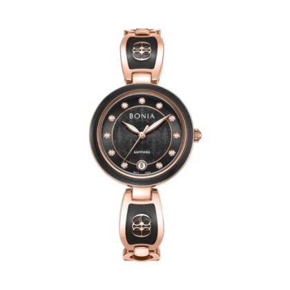 Bonia Elegance 3 Top Rings Set BNB10865-2537S Black Dial Color Women Watch